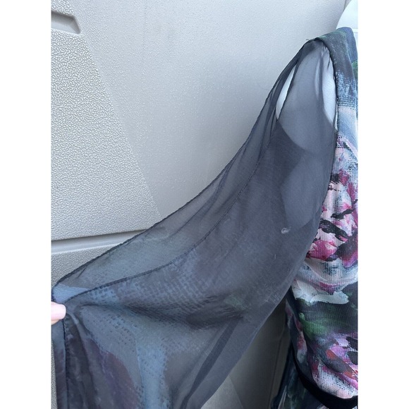 Marchesa Notte Floral Ribbon Waist Chiffon Tiered Midi Party Wedding Dress Sz 2 - Picture 10 of 16